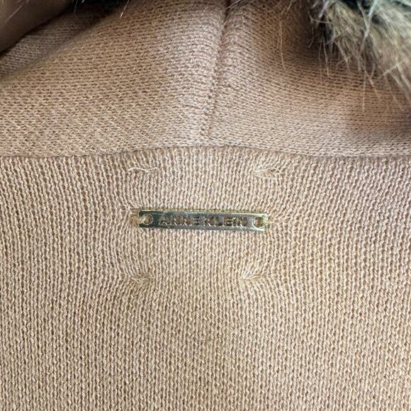 Anne Klein camel tan knit sweater jacket with faux fur collar Size medium - Picture 7 of 15